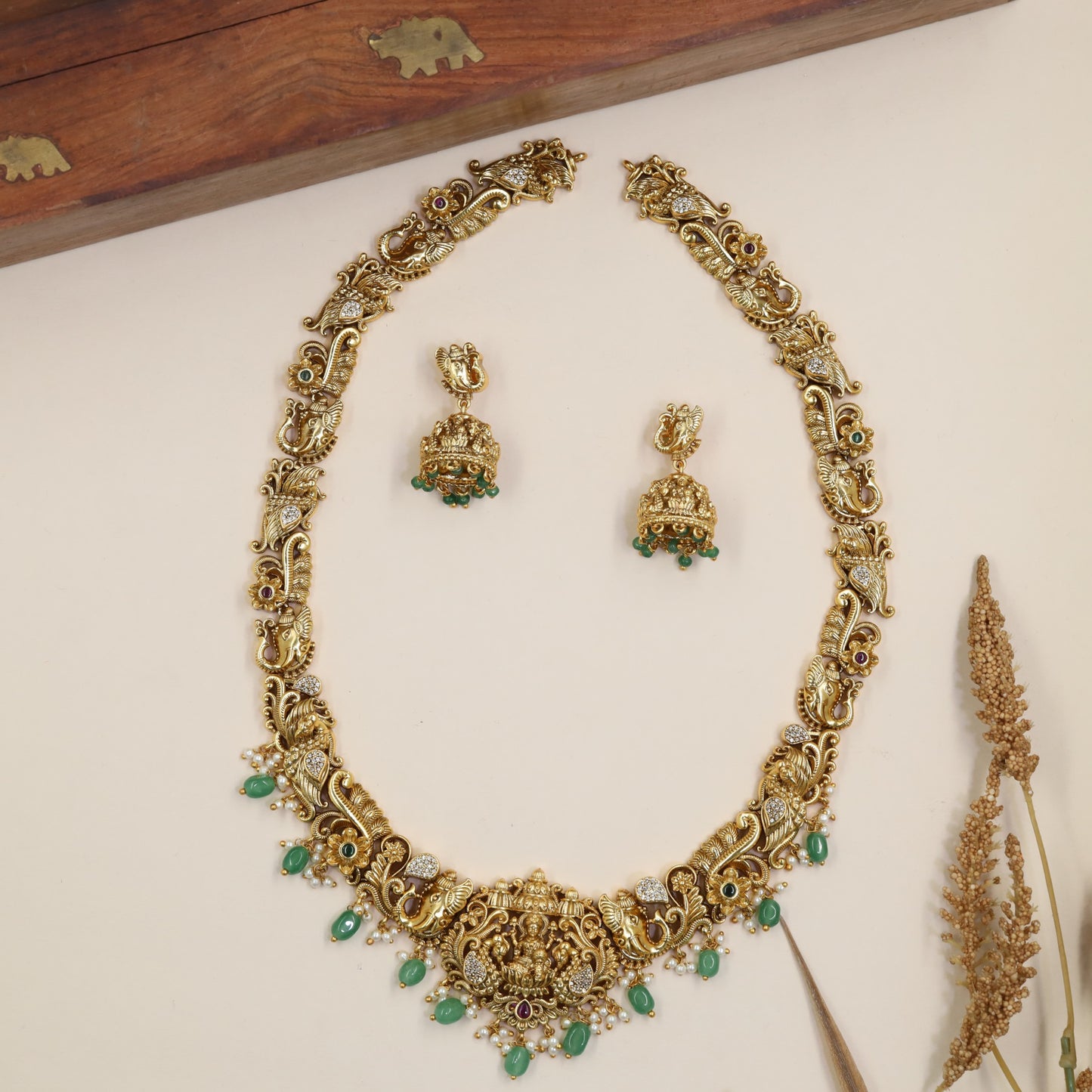 Lakshmi Long Haara With Intricate Curved Sections And Hanging Drops