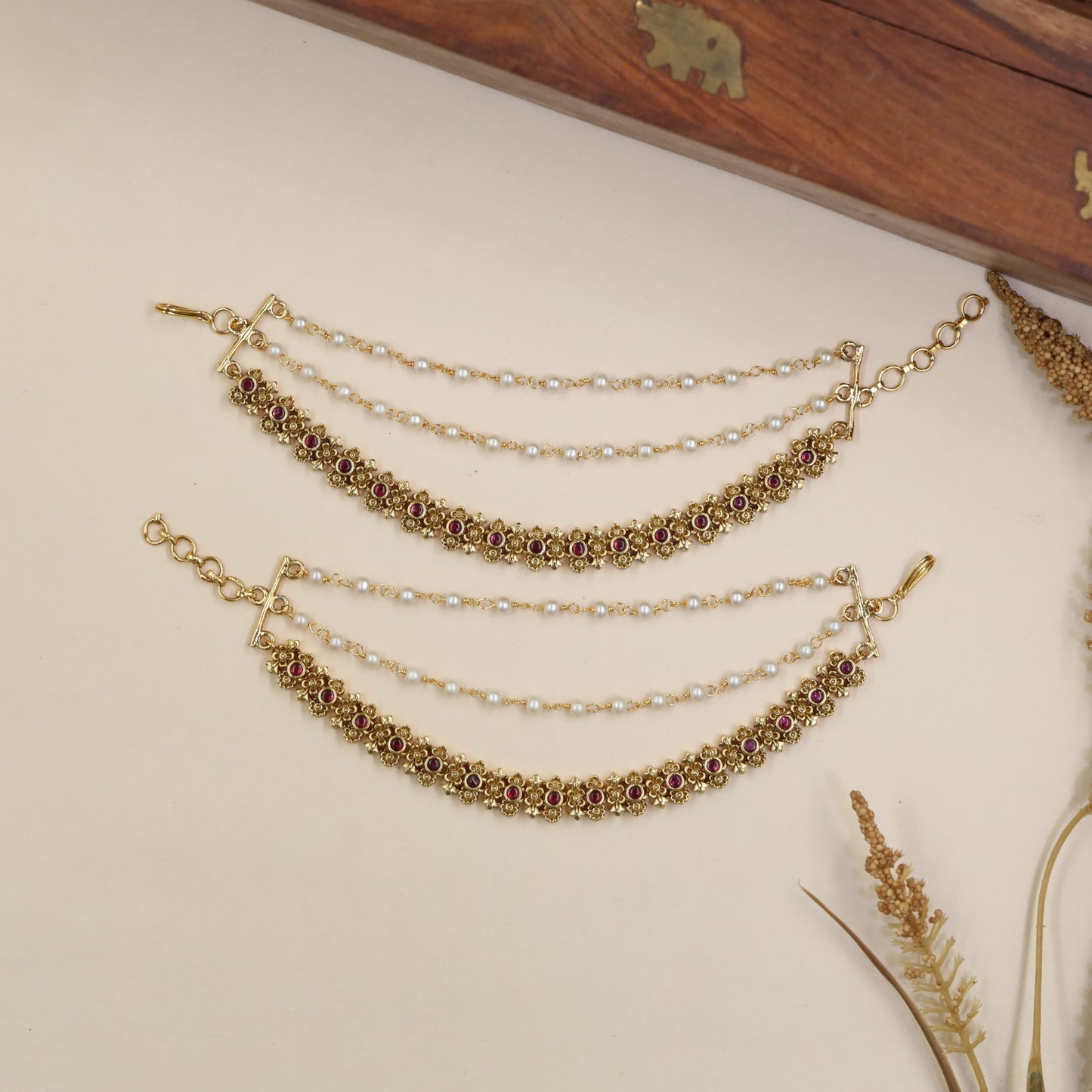 Traditional Matis Adorned With Circular Linkwork And Pearl Accents