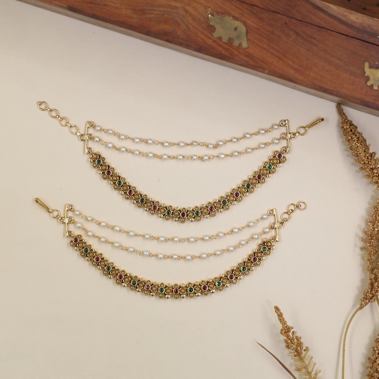 Traditional Matis Adorned With Circular Linkwork And Pearl Accents
