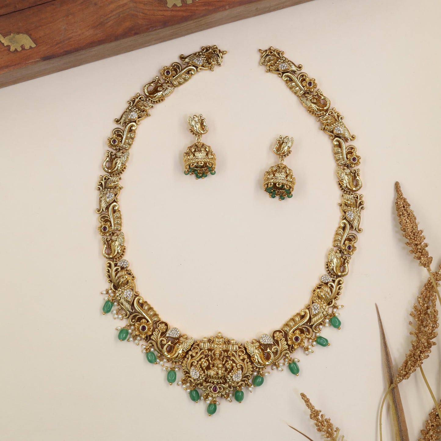 Lakshmi Long Haara With Intricate Curved Sections And Hanging Drops