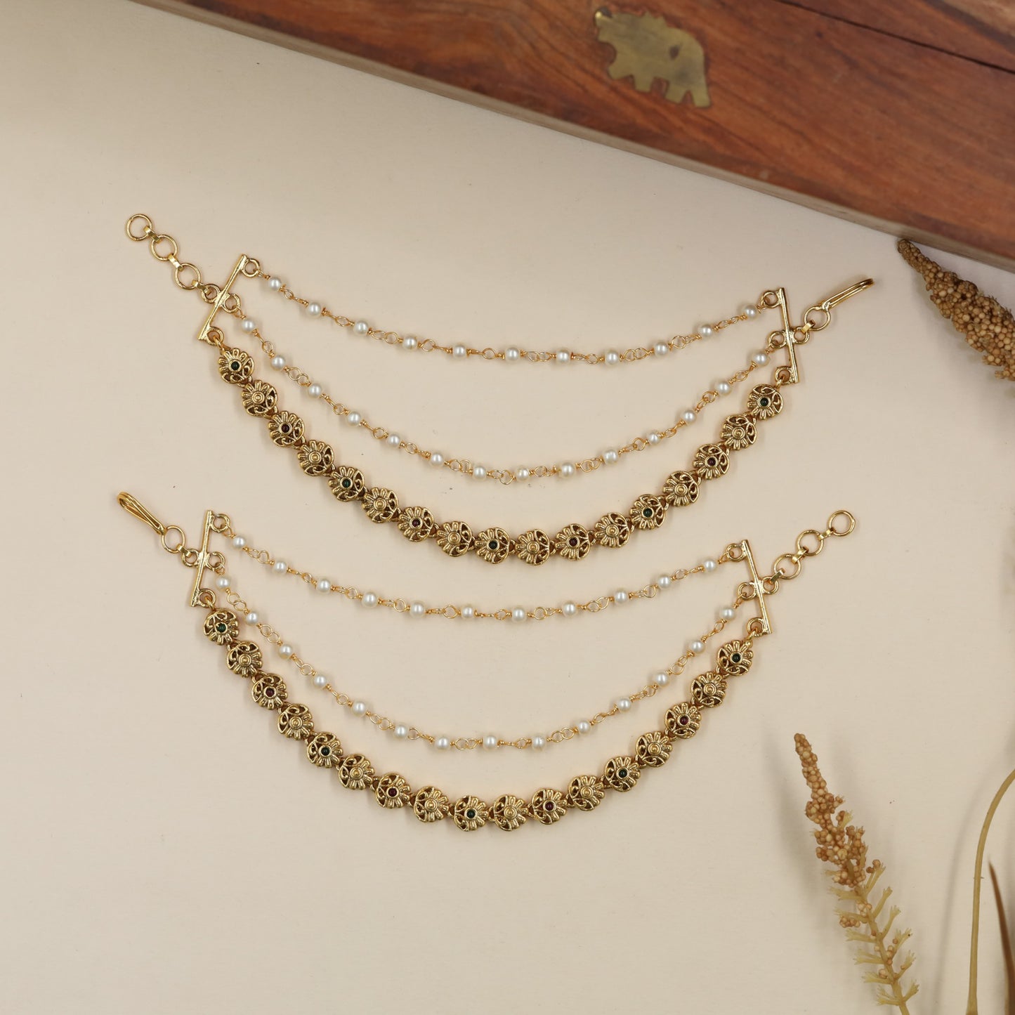Antique Matis With Floral Linkwork And Delicate Chain Strands