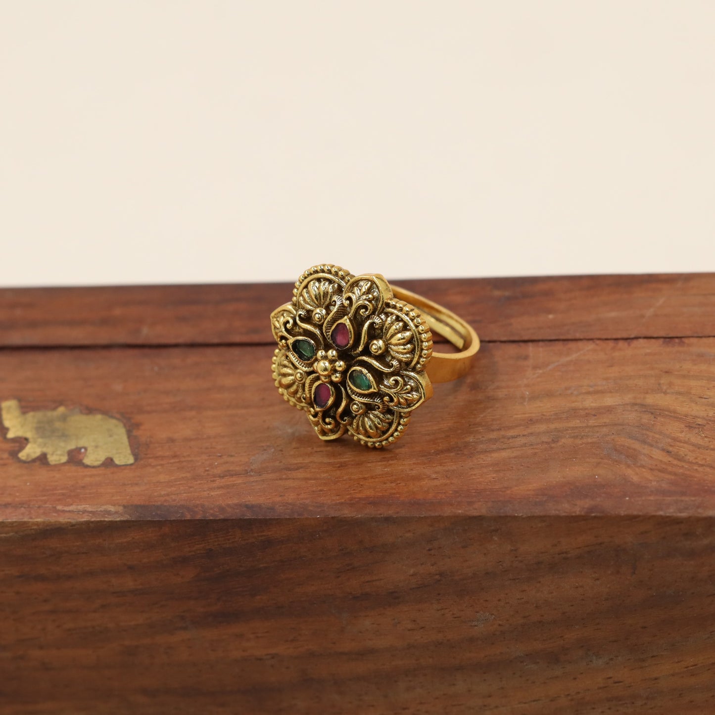 Traditional Finger Ring With Sculpted Krishna And Scrollwork