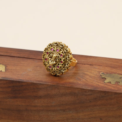Traditional Finger Ring With Sculpted Krishna And Scrollwork