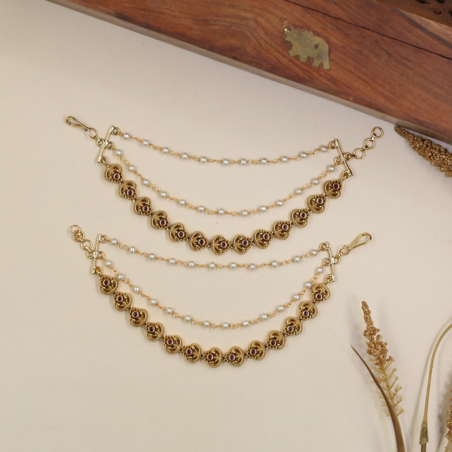 Antique Mati With Intricate Circular Linkwork And Fine Pearl Detailing