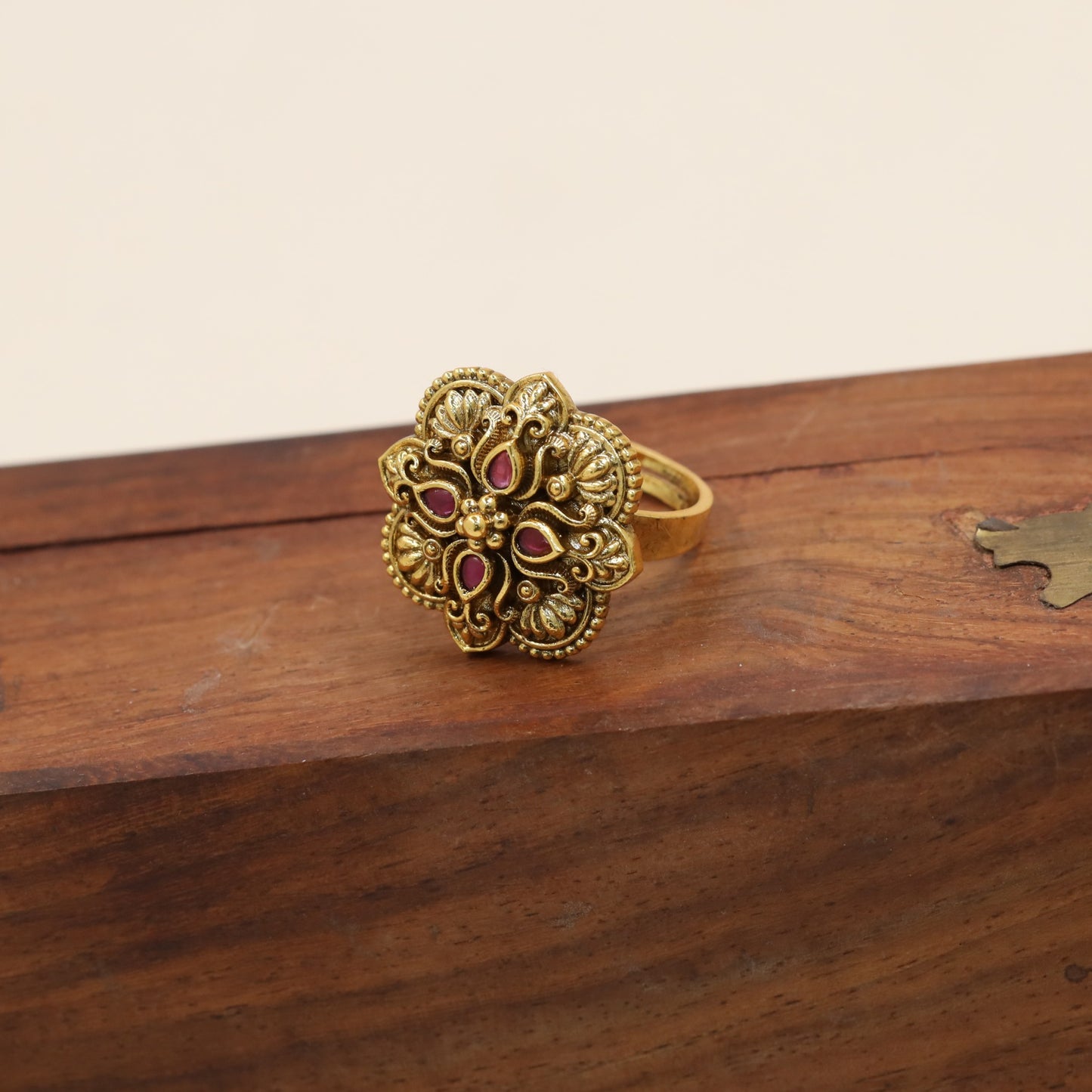 Traditional Finger Ring With Sculpted Krishna And Scrollwork