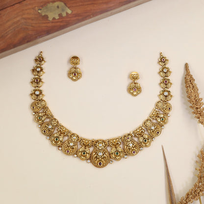 Antique Necklace With Curved Ornamental Panels And Floral Detailing