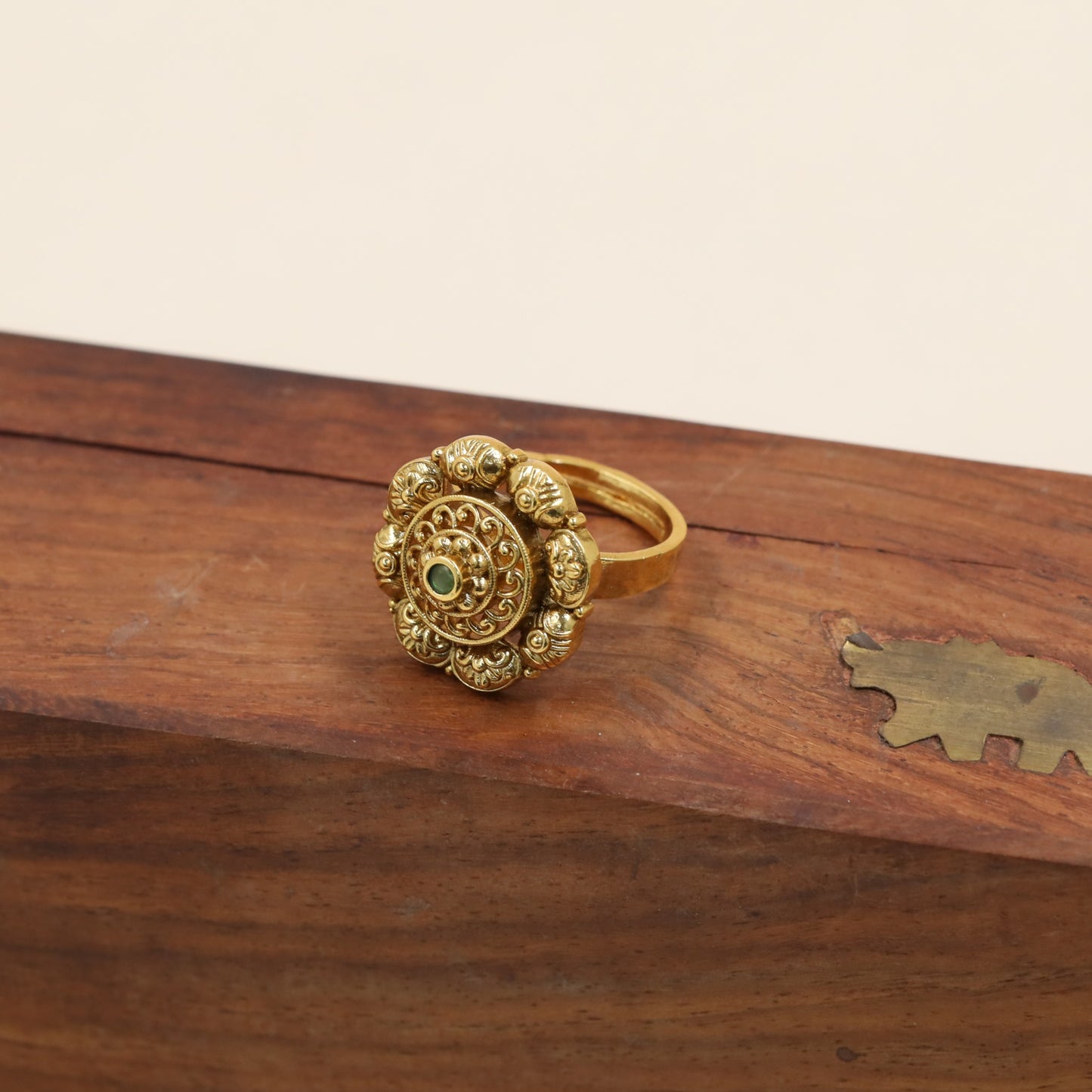 Classic Antique Finger Ring With Sculpted Floral Edging