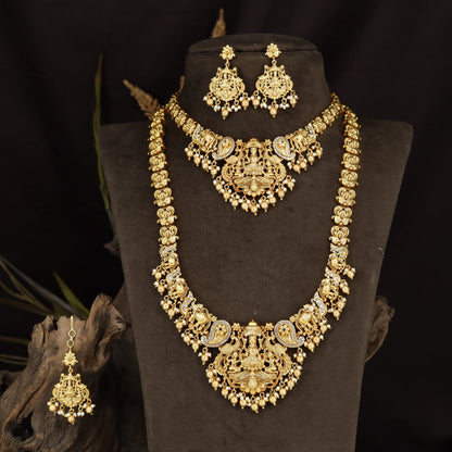 Heritage Lakshmi Jewellery Set With Two Necklace Styles And Pendant & Tikka Details