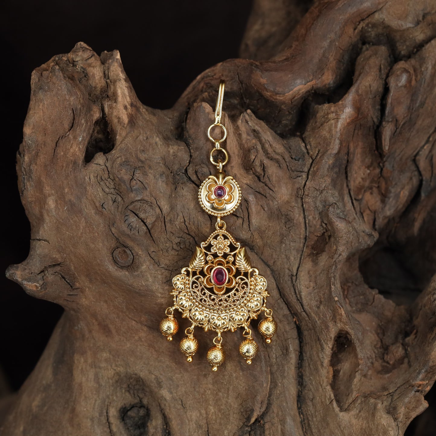 Antique Tikka With Floral Scrollwork And Ornamental Pendant