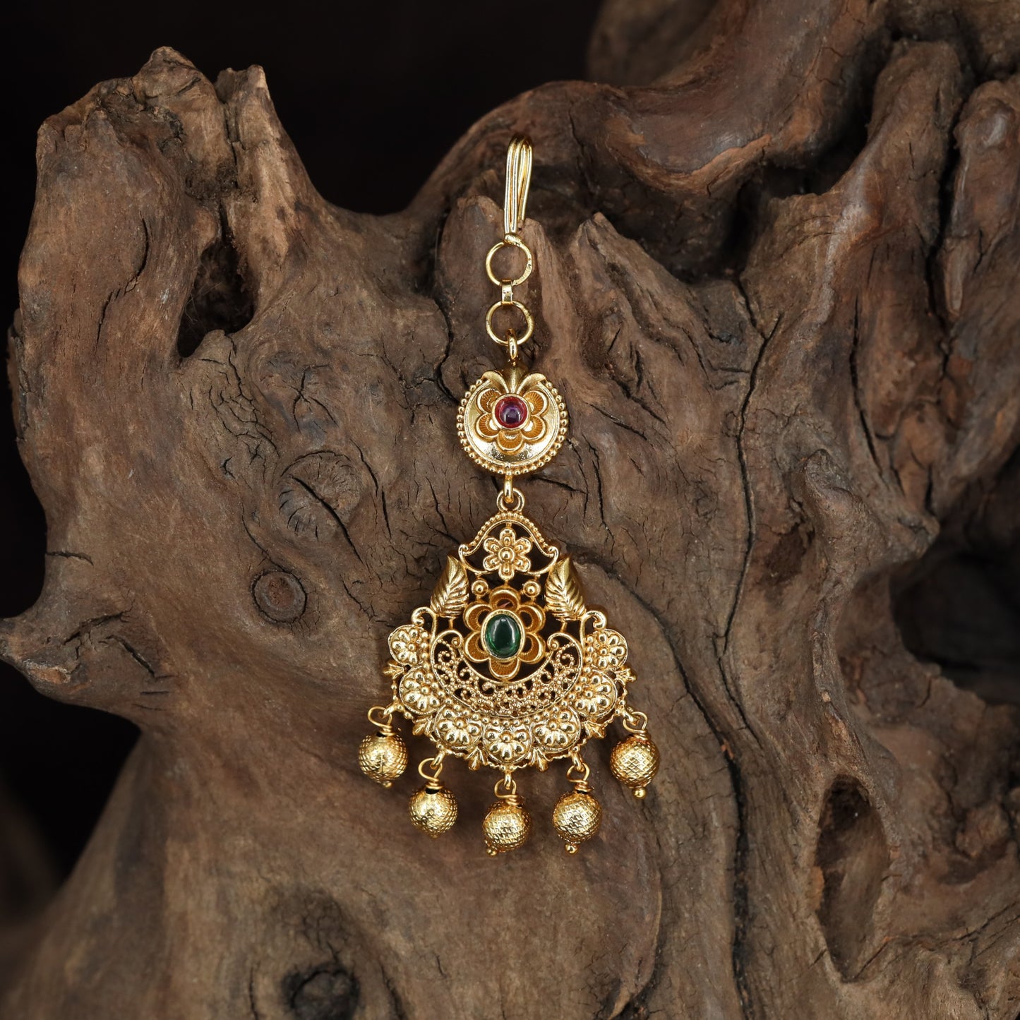 Antique Tikka With Floral Scrollwork And Ornamental Pendant