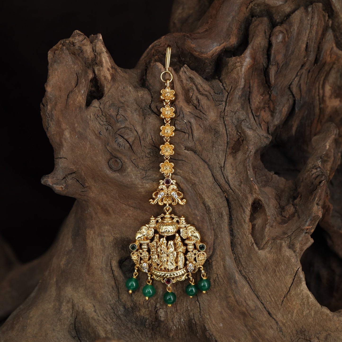 Signature Antique Tikka With Rama Sita Pendant And Ornamental Drops