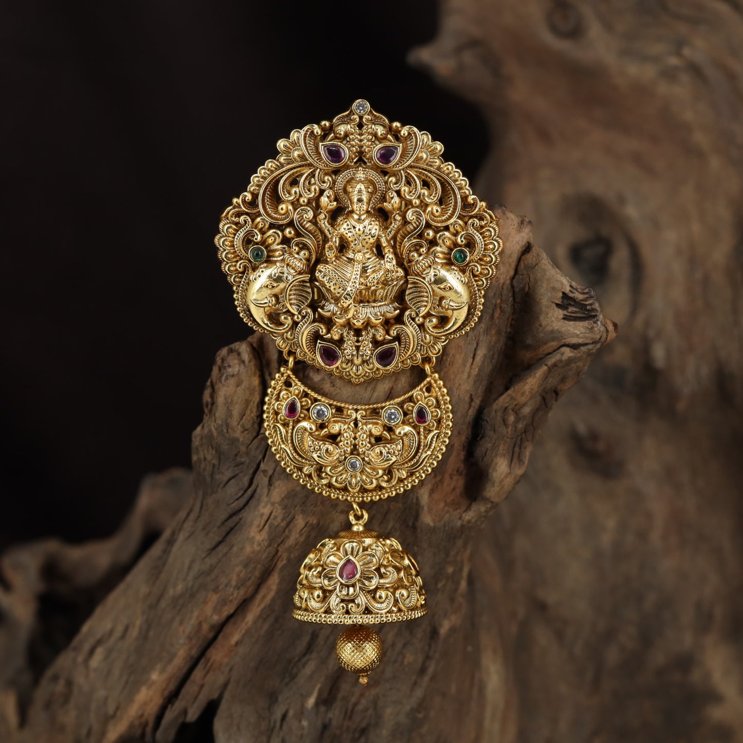Regal Lakshmi Hanging With Twin Elephant And Floral Scrollwork