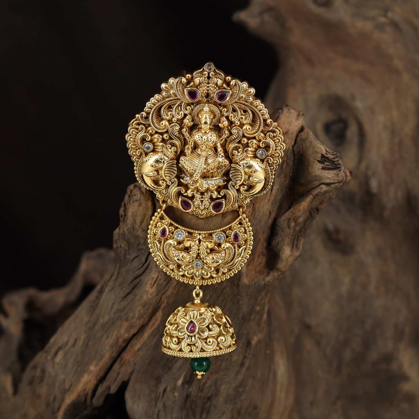 Regal Lakshmi Hanging With Twin Elephant And Floral Scrollwork