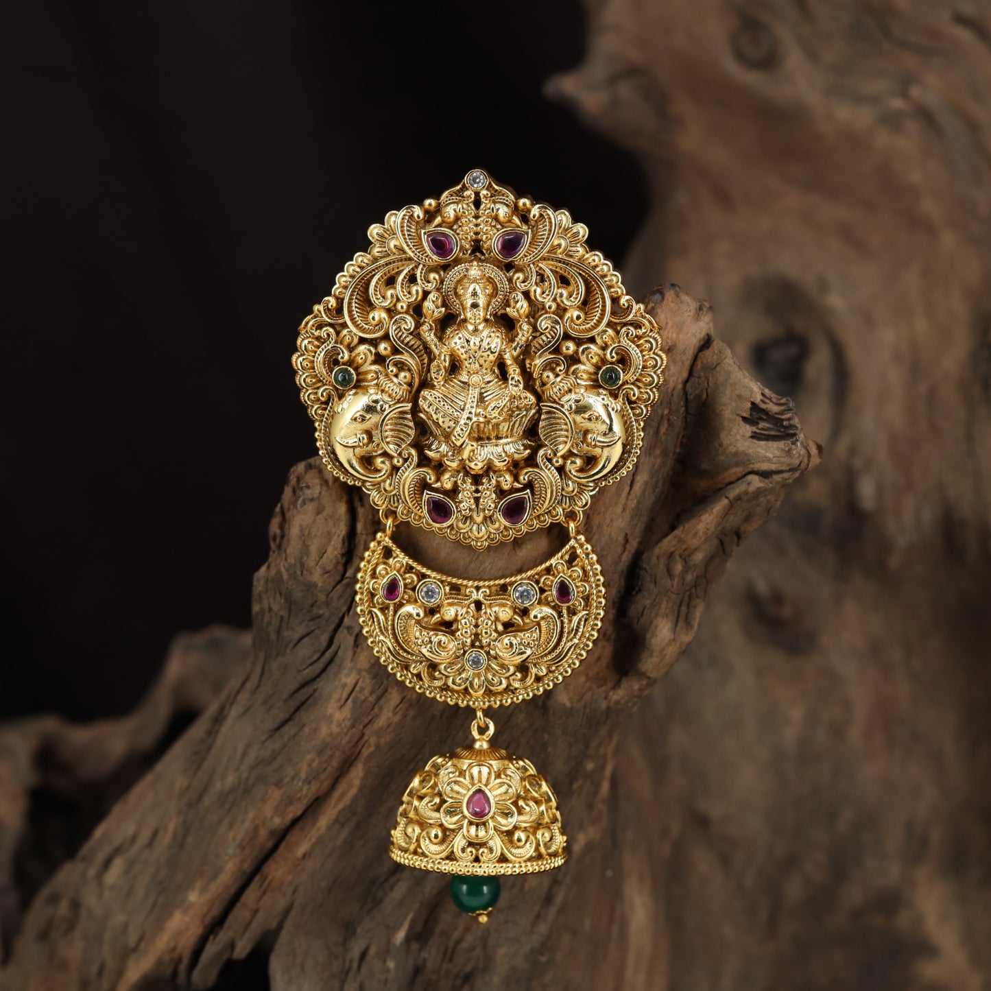 Regal Lakshmi Hanging With Twin Elephant And Floral Scrollwork