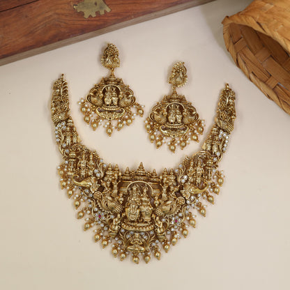 Grand Rama Sita Necklace With Intricate Pendant Frame And Sculpted Details