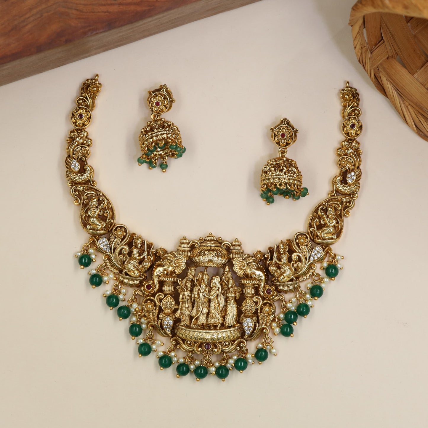 Traditional Necklace Featuring A Grand Rama Sita Lakshmana Centrepiece