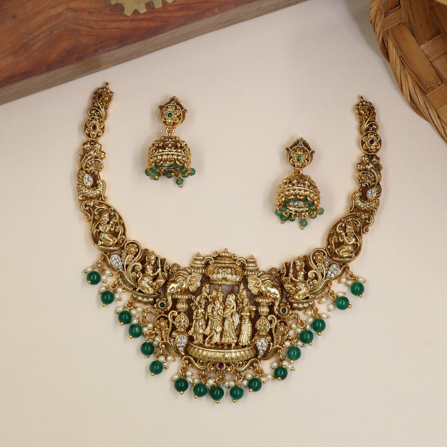 Traditional Necklace Featuring A Grand Rama Sita Lakshmana Centrepiece