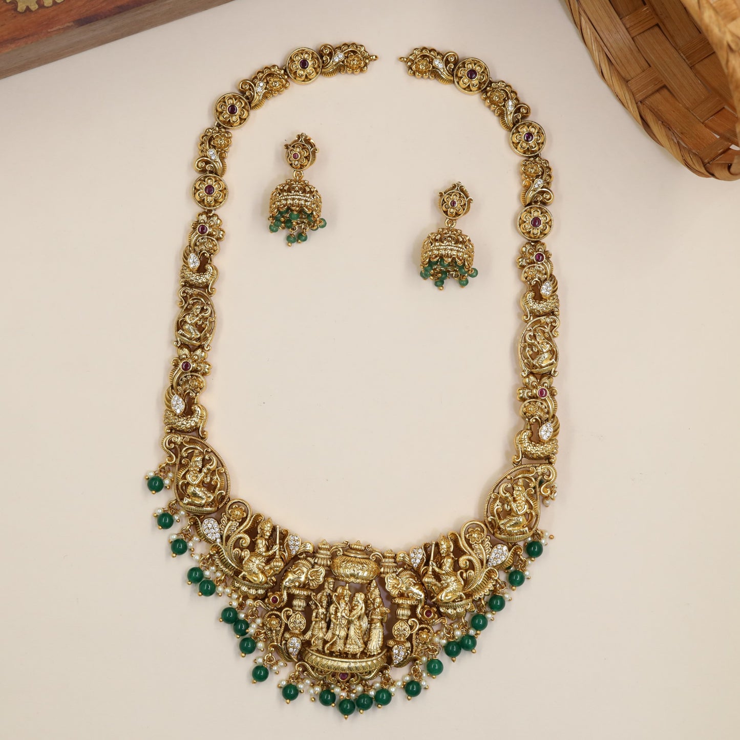 Rama Sita Lakshmana Haara With Sculpted Figures And Decorative Fringe