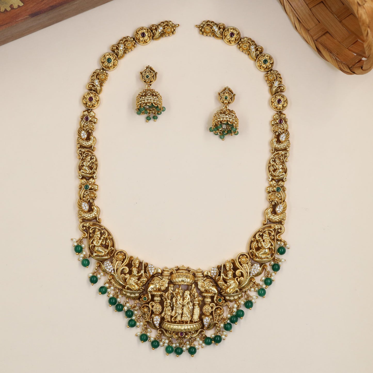 Rama Sita Lakshmana Haara With Sculpted Figures And Decorative Fringe
