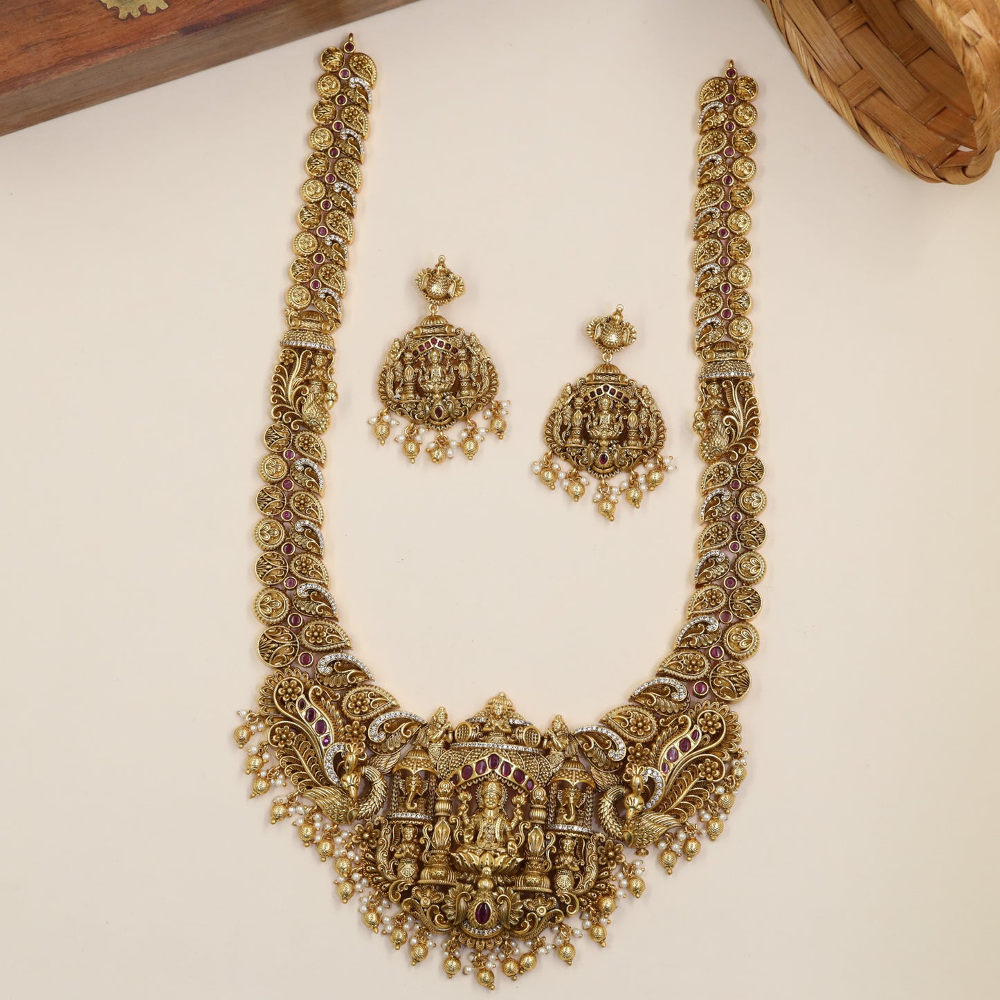 Antique Long Haara With Lakshmi Centre And Elephant Detailing
