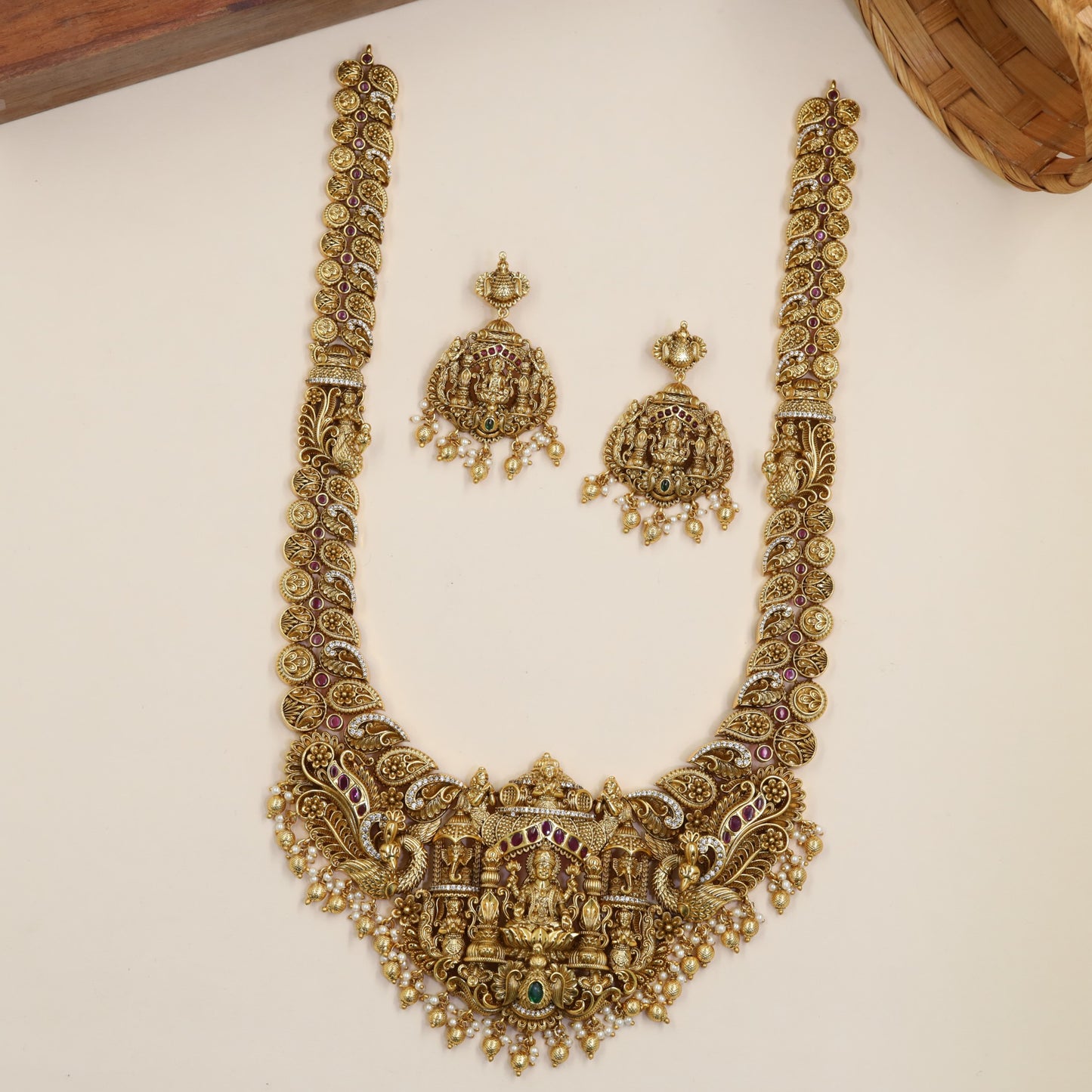 Antique Long Haara With Lakshmi Centre And Elephant Detailing