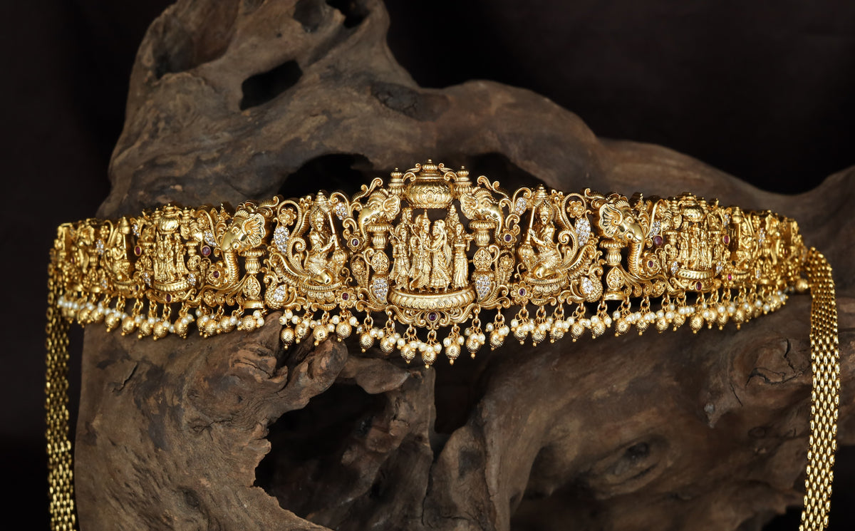 Antique Rama Sita Lakshmana Vaddanam with Peacock & Elephant Motifs