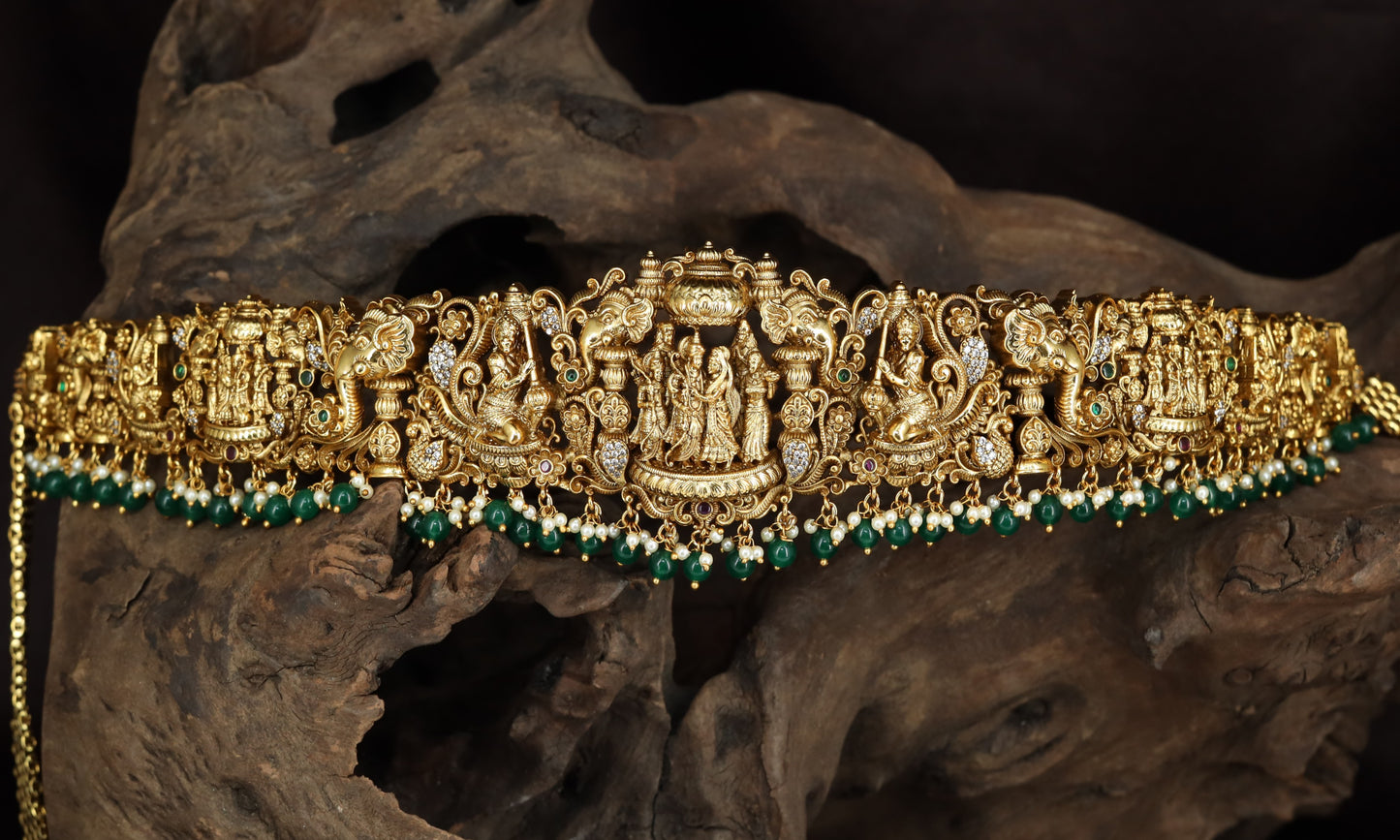Classical Vaddanam Featuring Rama Sita Lakshmana And Ornamental Drops