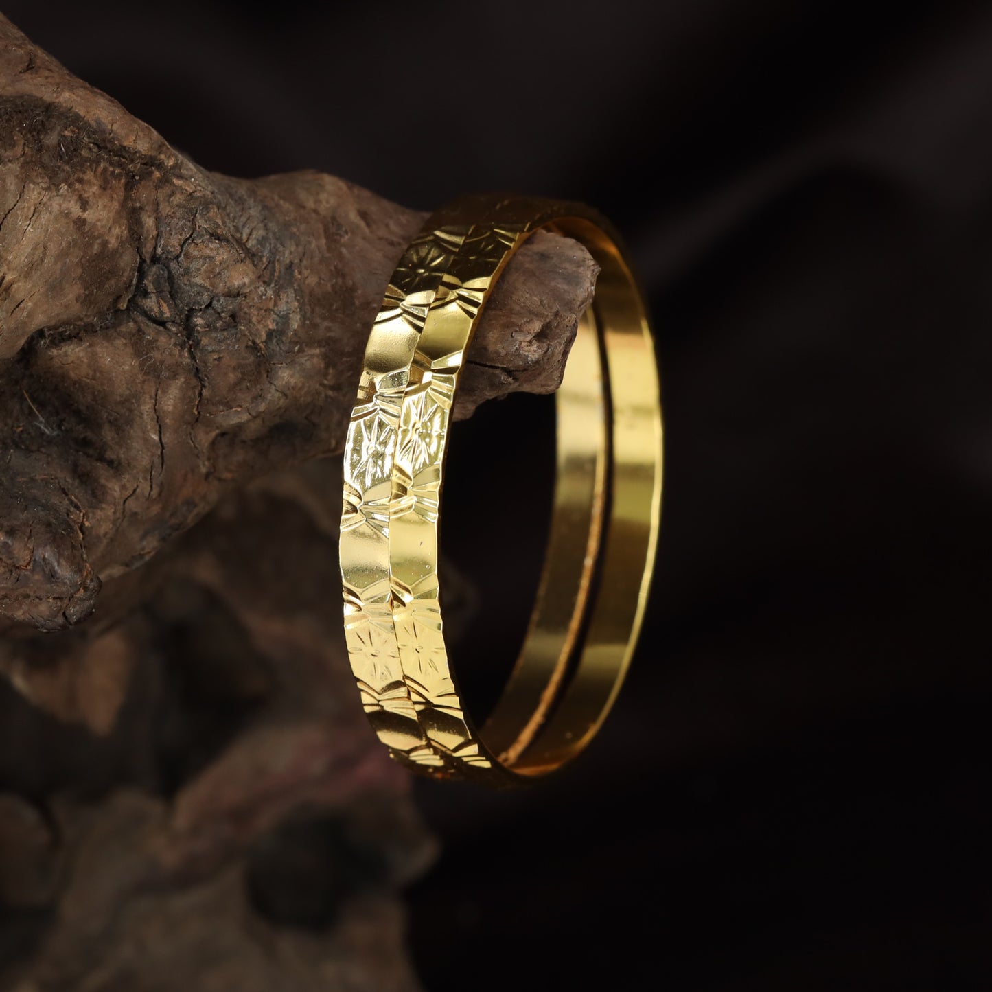 Premium Gold Bangle Featuring Sculpted Geometric Panels