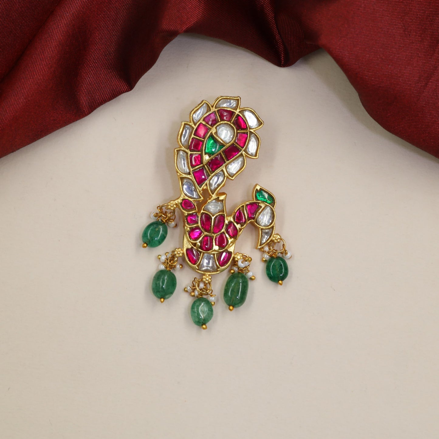 Royal Peacock Jadau Pendant With Intricate Curved Forms