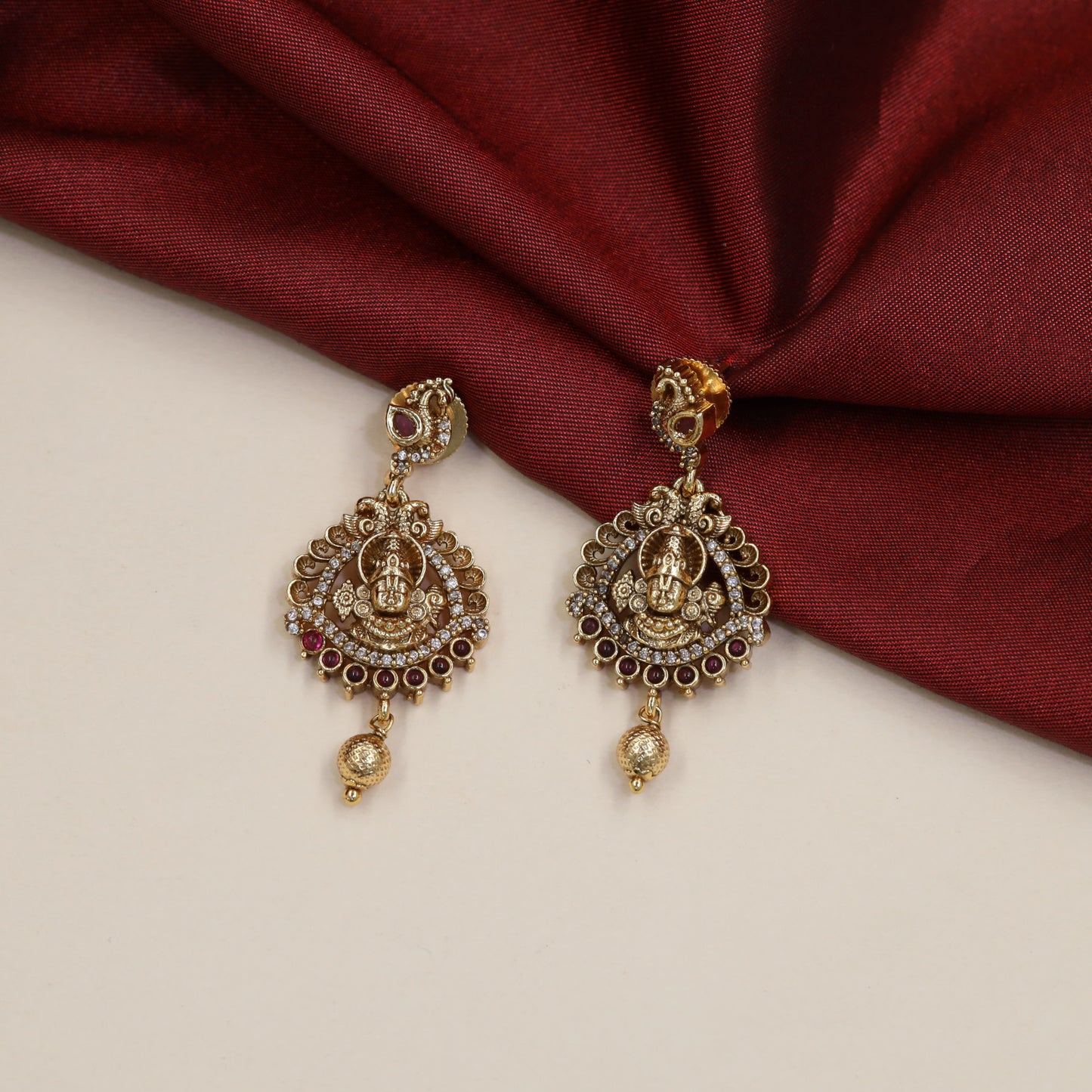 Regal Balaji Hanging Earrings With Decorative Scrollwork Border