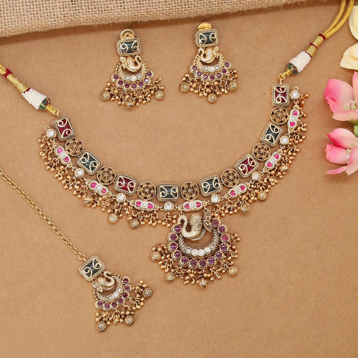 Kundan Ganesha Necklace Set with Elephant Motifs