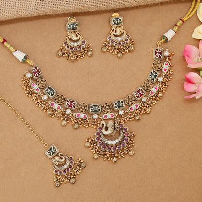 Kundan Ganesha Necklace Set with Elephant Motifs