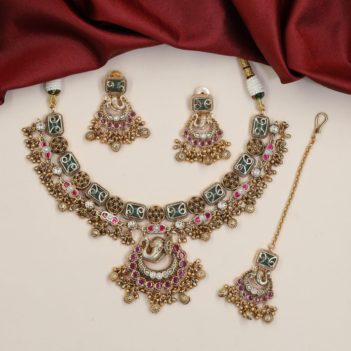 Kundan Ganesha Necklace Set with Elephant Motifs
