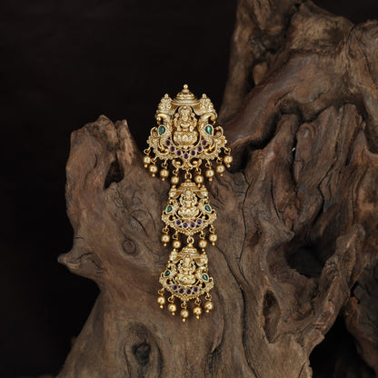 Antique Lakshmi Jade Bille with Triple Deity Panels & Temple Detailing