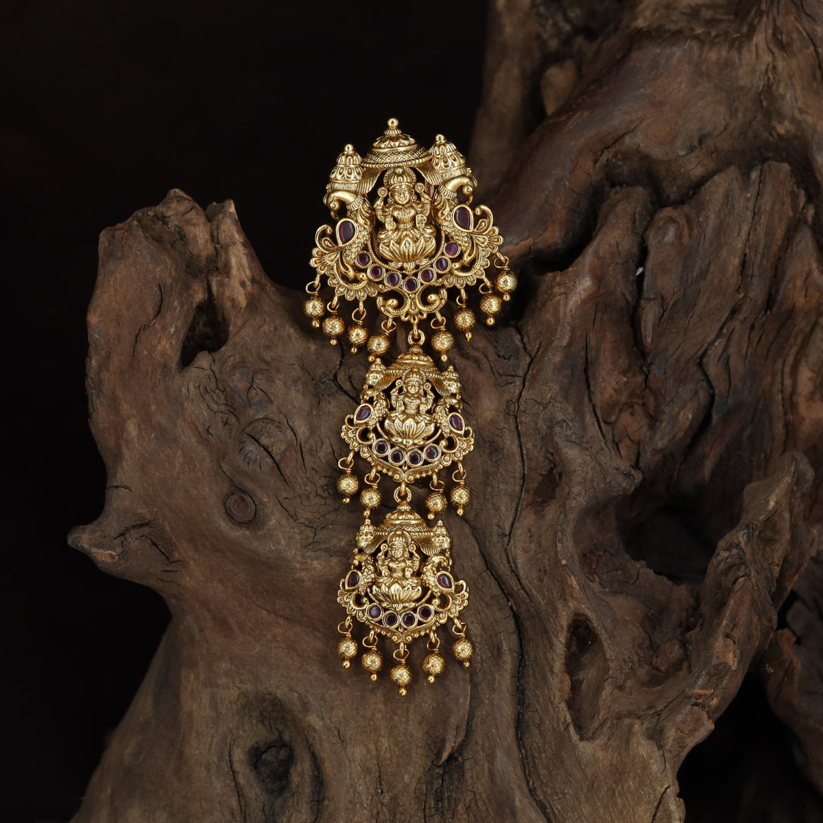 Antique Lakshmi Jade Bille with Triple Deity Panels & Temple Detailing