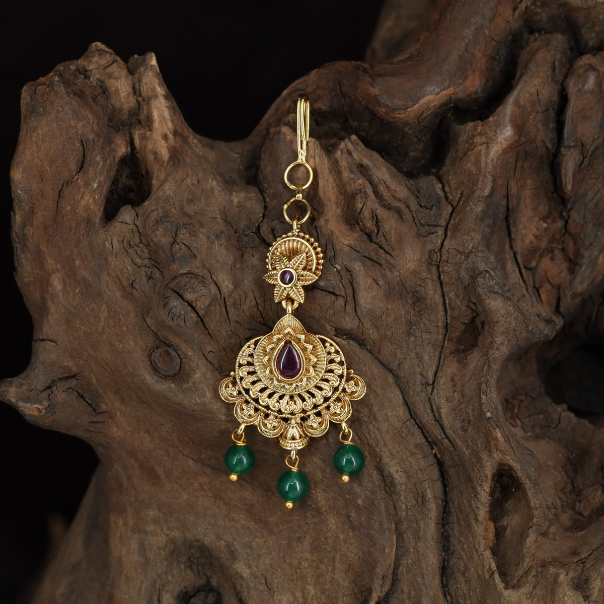 Antique Tikka With Ornate Teardrop Centre And Sculpted Floral Frame
