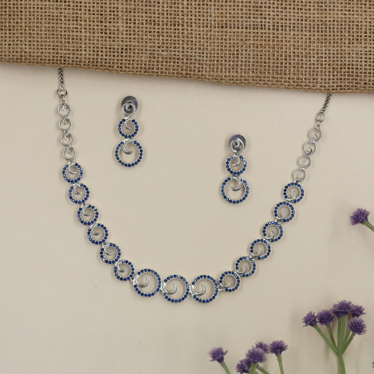 Rhodium Necklace Set with Circular & Spiral Links