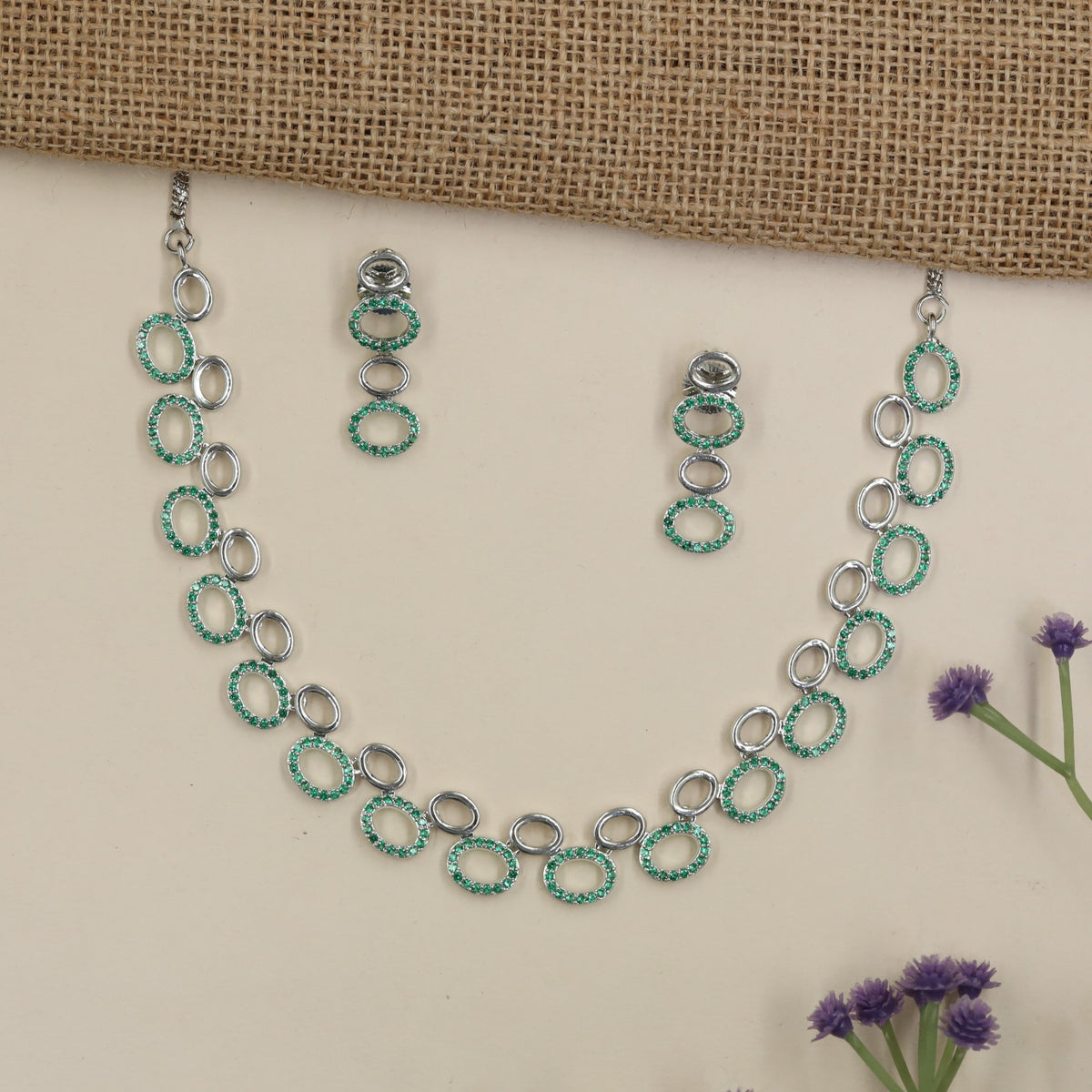 Rhodium Necklace Set with Oval & Circular Links