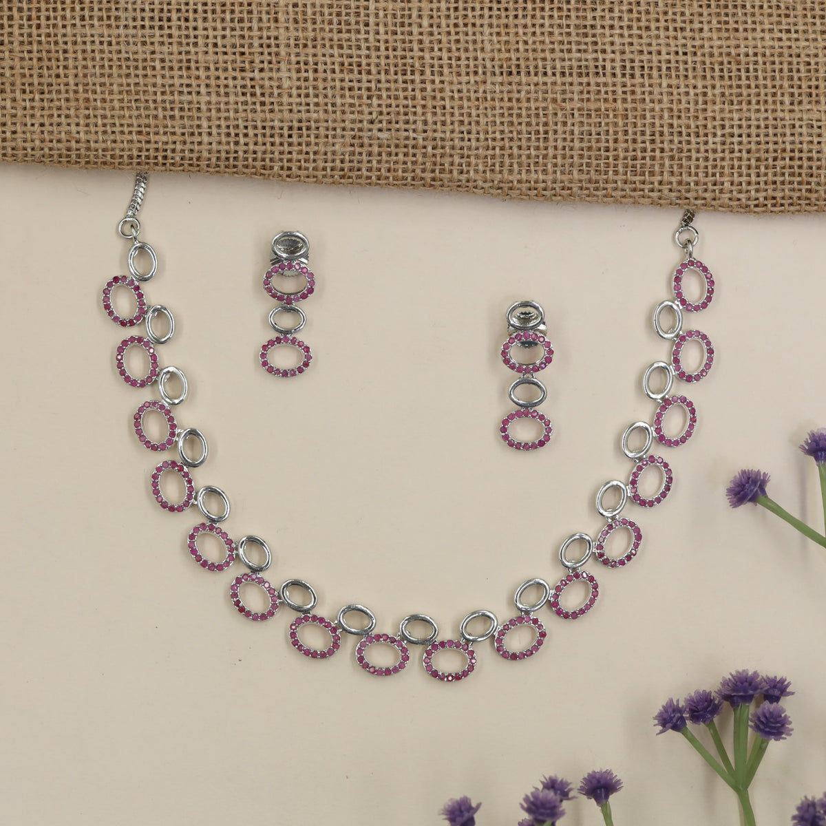 Rhodium Necklace Set with Oval & Circular Links