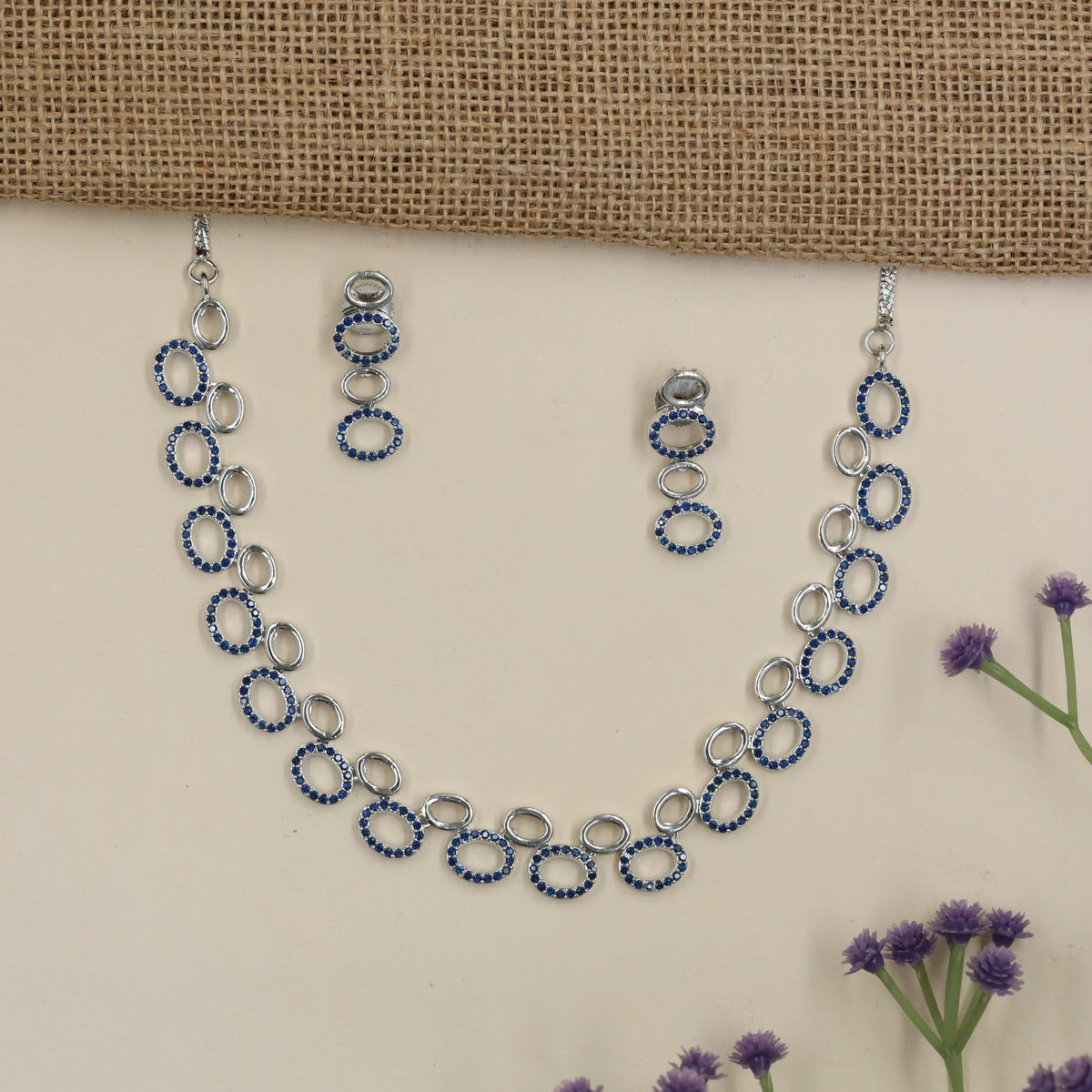 Rhodium Necklace Set with Oval & Circular Links