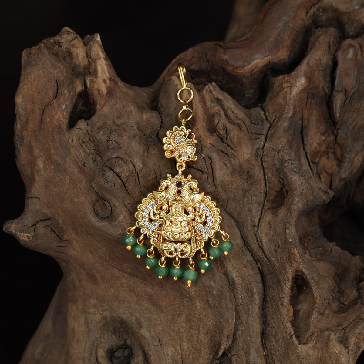 Antique Lakshmi Tikka with Circular Links & Drop Fringe