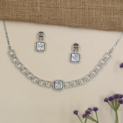 Rhodium Choker Set with Open Square Links