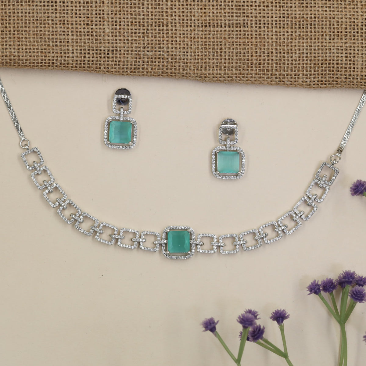 Rhodium Choker Set with Open Square Links
