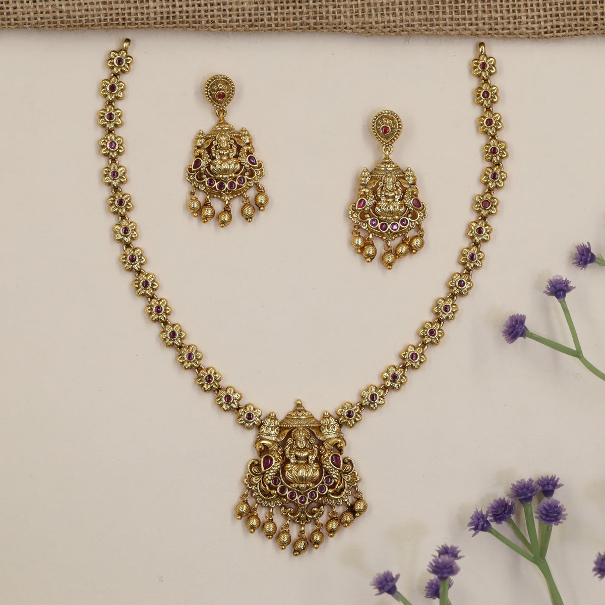 Antique Lakshmi Necklace Set with Floral Links