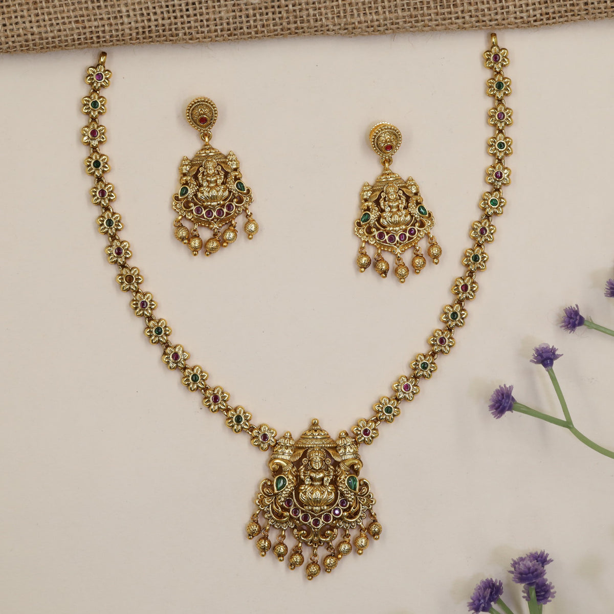 Antique Lakshmi Necklace Set with Floral Links