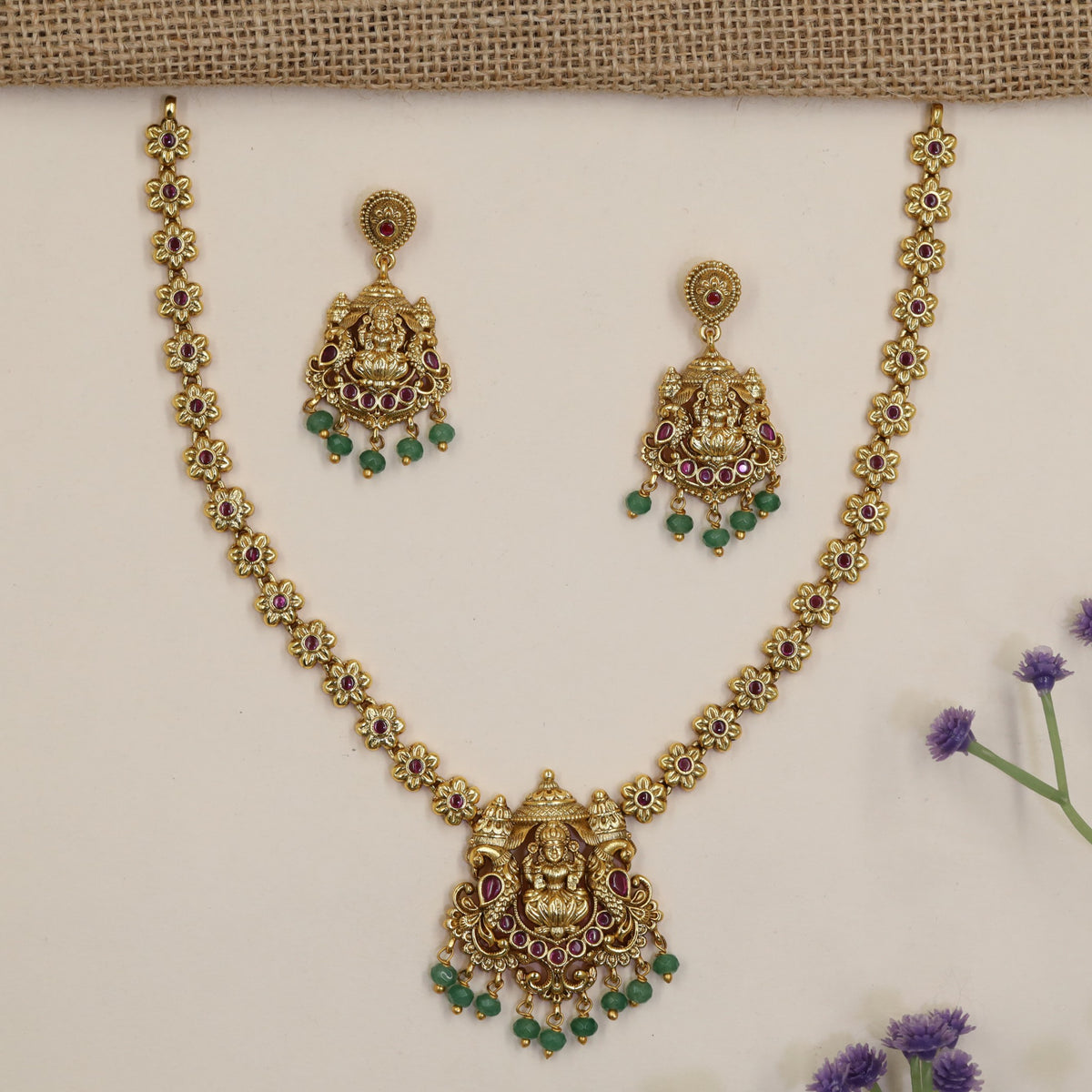 Antique Lakshmi Necklace Set with Floral Links