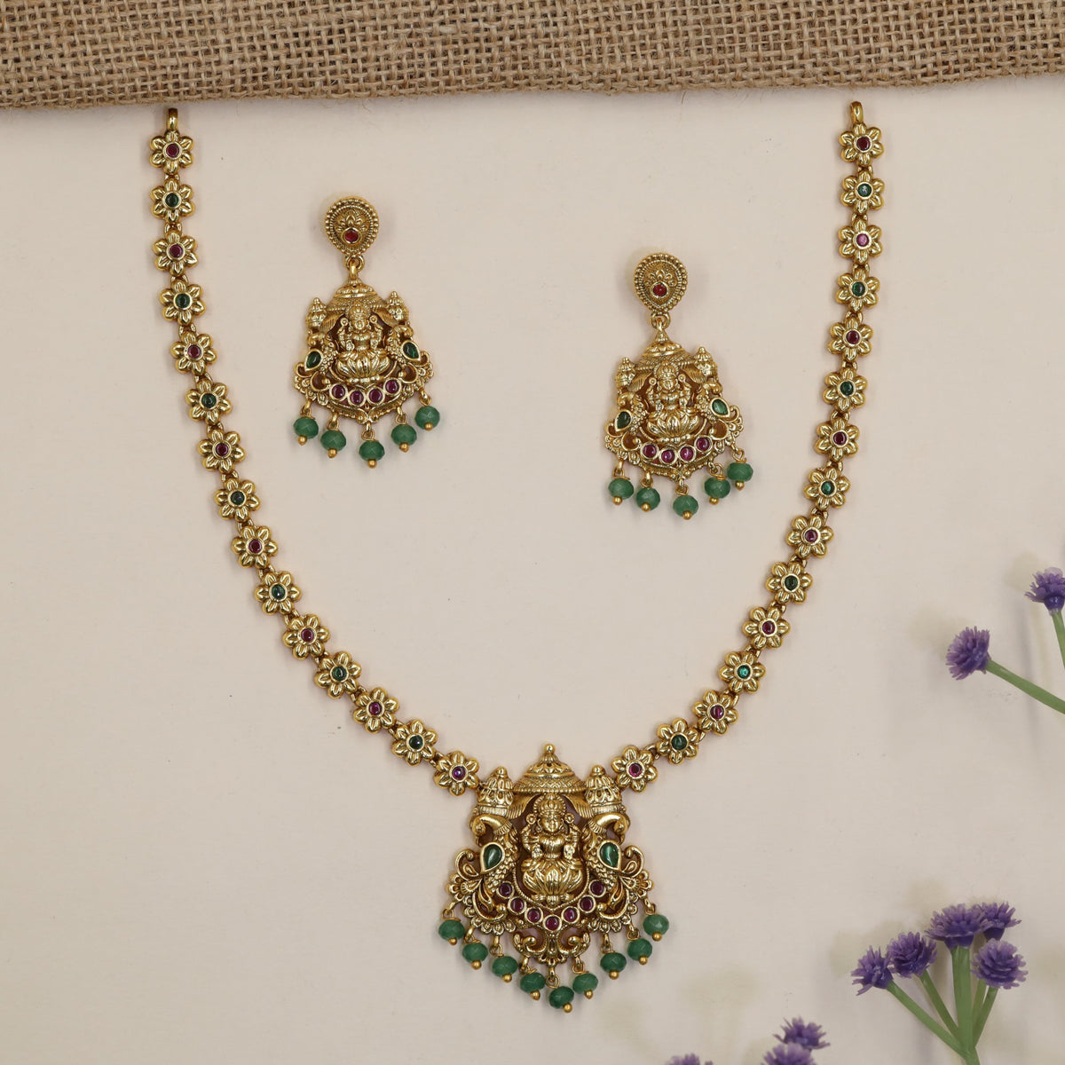 Antique Lakshmi Necklace Set with Floral Links