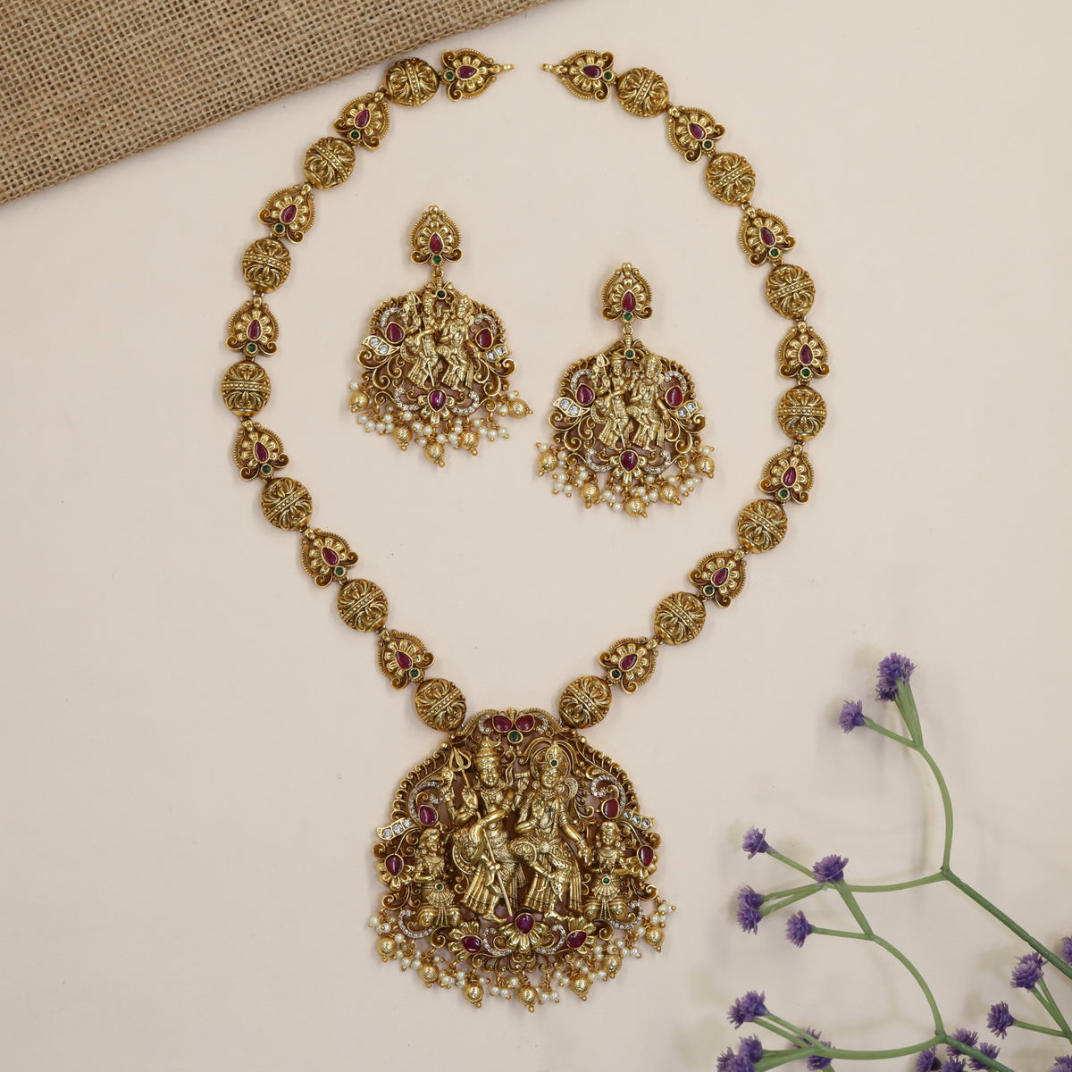 Antique Shiva Parvati Long Haara & Earrings