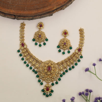 Antique Floral Necklace & Earrings with Leaf Motifs