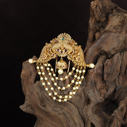 Antique Jade Bille with Peacock Motifs & Pearl Strands